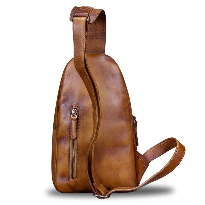 IVTG Genuine Leather Sling Bag Chest Shoulder Hiking Backpack Vintage Handmade Crossbody Daypack (Brown) One_Size - Image 3